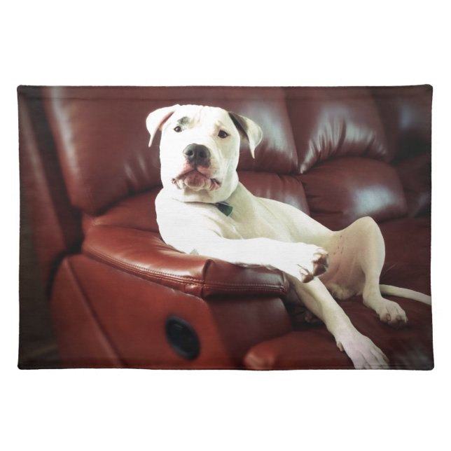 funny white pit bull dog on the couch placemat (Front)