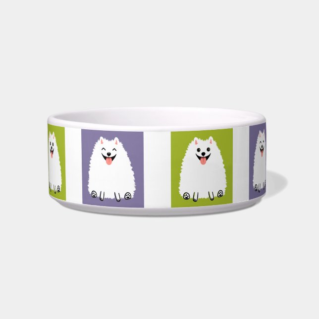 Funny White Pomeranian Cartoon Dog Cute Pommie Bowl (Front)