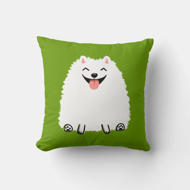 Funny White Pomeranian Cartoon Dog Cute Throw Pillow (Front)
