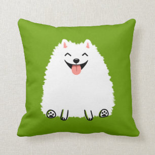 Funny White Pomeranian Cartoon Dog Cute Throw Pillow
