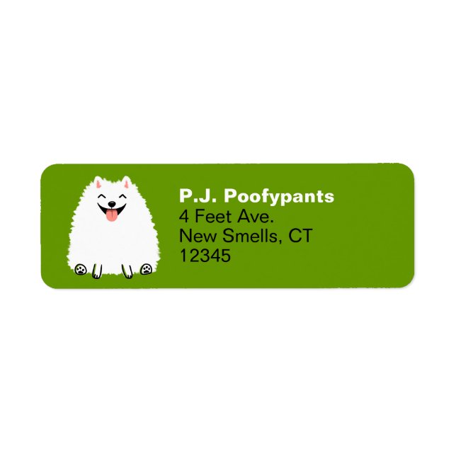Funny White Pomeranian Cartoon Dog Return Address Label (Front)