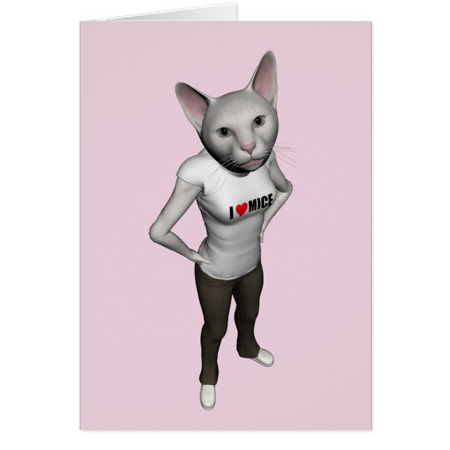 Funny White Siamese Cat Loves Mice Cards (Front)