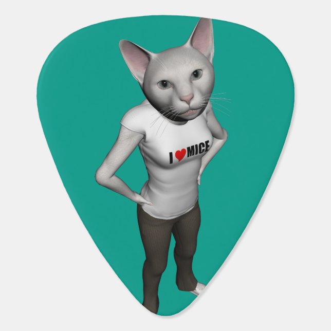 Funny White Siamese Cat Loves Mice Guitar Pick (Back)
