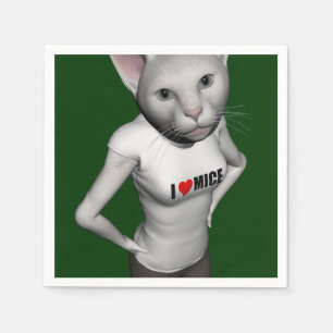 Funny White Siamese Cat Loves Mice Napkins