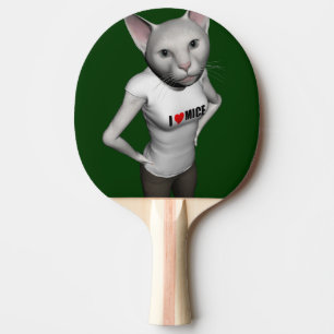 Funny White Siamese Cat Loves Mice Ping-Pong Paddle