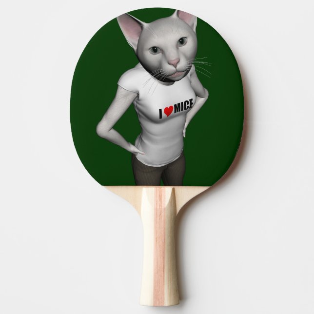 Funny White Siamese Cat Loves Mice Ping-Pong Paddle (Front)