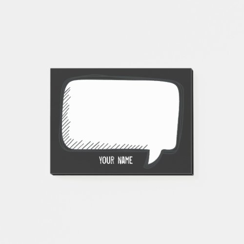 Funny White Talk Bubble on black Personalized Name Post_it Notes
