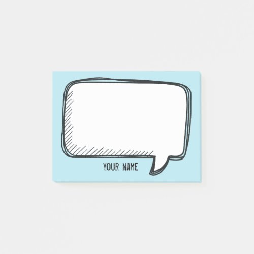 Funny White Talk Bubble on blue Personalized Name Post_it Notes