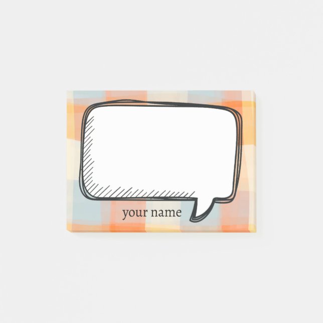Funny White Talk Bubble Plaid Cream orange blue Post-it Notes (Front)