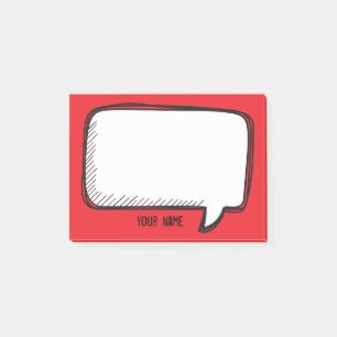 Funny White Talk Bubble Red Personalized Name Post-it Notes