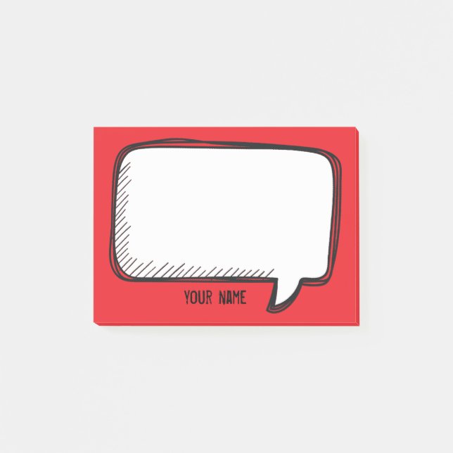 Funny White Talk Bubble Red Personalized Name Post-it Notes (Front)