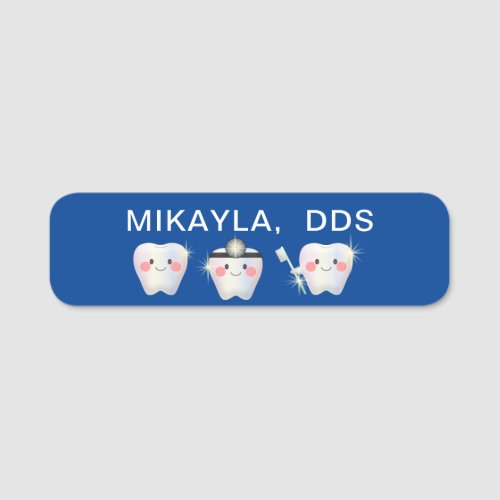 Funny White Teeth Dentistry Blue Name Tag