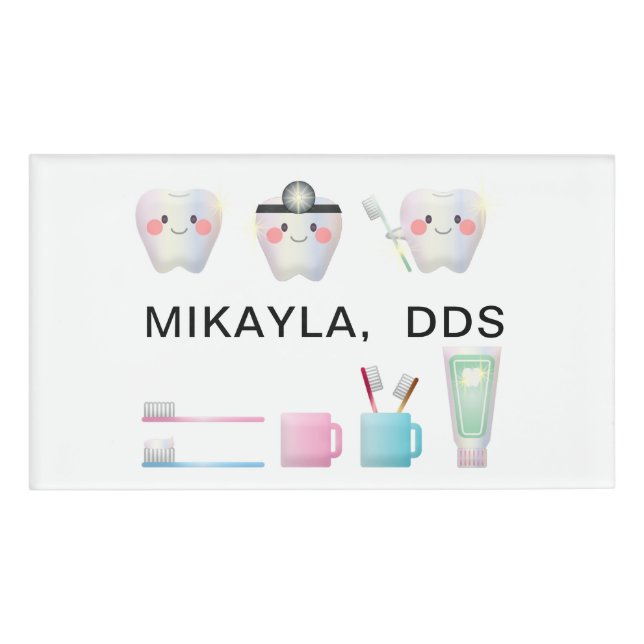 Funny White Teeth Dentistry Name Tag (Front)