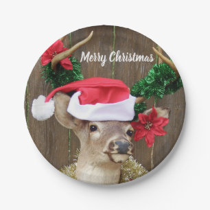 Funny Whitetail Buck Deer Christmas Paper Plates