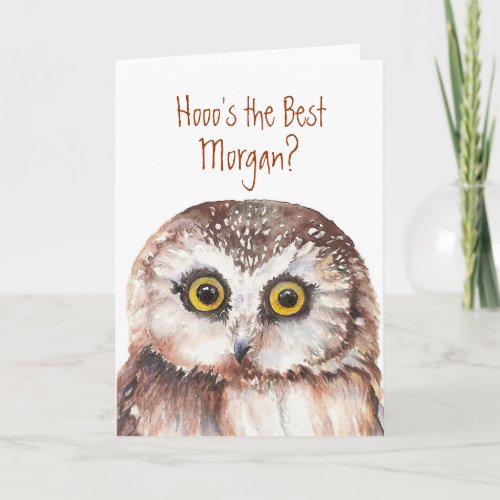 Funny Whos Best Custom Name Birthday Owl  Card