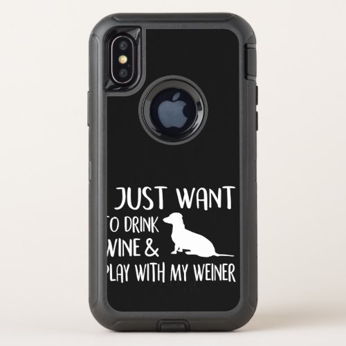 Funny Wiener Dog Gifts Love Wine Play With Wiener OtterBox Defender iPhone XS Case