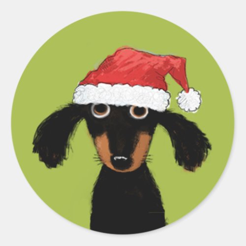Funny Wiener Dog Santa  Dachshund Christmas Xmas Classic Round Sticker