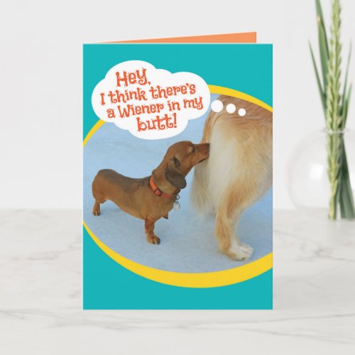 Funny Wiener Sniffing Golden Retiever Card