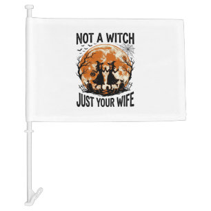 Funny Wife Halloween Vintage Witch Moon Design_1 Car Flag