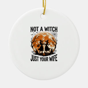 Funny Wife Halloween Vintage Witch Moon Design_1 Ceramic Ornament
