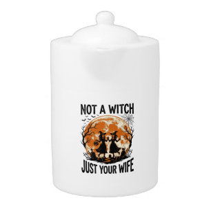 Funny Wife Halloween Vintage Witch Moon Design_1 Teapot