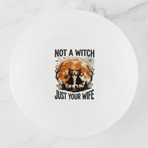 Funny Wife Halloween Vintage Witch Moon Design_1 Trinket Tray