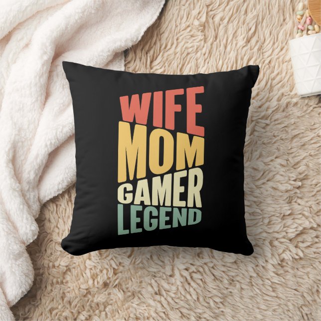 Funny Wife Mom gamer word art  Throw Pillow (Blanket)