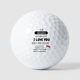 Funny Wife to Husband Humor Message on Anniversary Golf Balls
