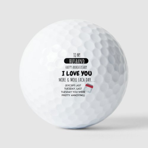 Funny Wife to Husband Humor Message on Anniversary Golf Balls