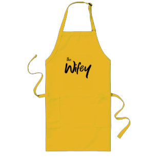 Funny Wifey Brush Script Typography Long Apron