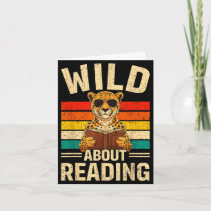 Funny wild about reading retro cheetah book boys card