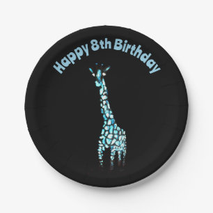 Funny Wild Animal Blue Giraffe Age Birthday Paper Plates
