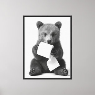 Funny Wild Black White Bear Holding Toilet Paper Canvas Print