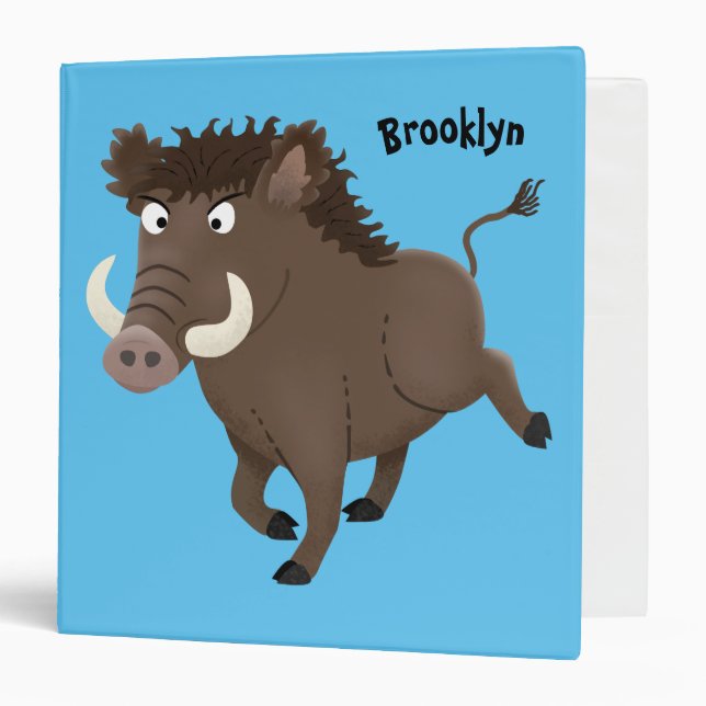 Funny wild boar razorback cartoon illustration 3 ring binder (Front/Inside)