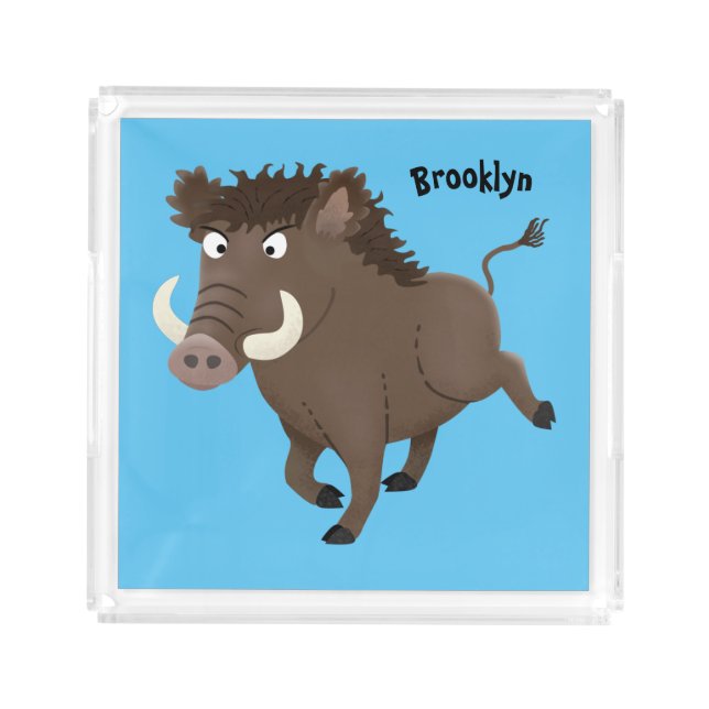 Funny wild boar razorback cartoon illustration acrylic tray (Front)