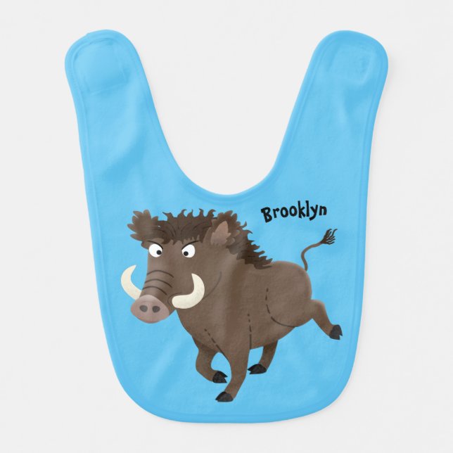 Funny wild boar razorback cartoon illustration baby bib (Front)