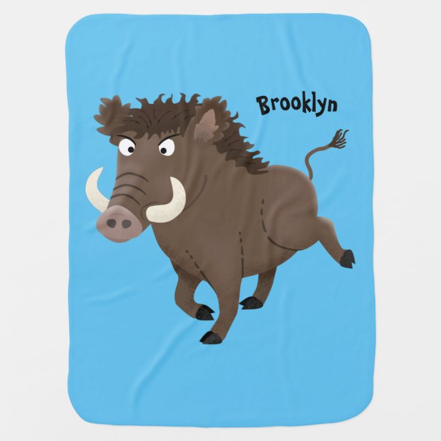 Funny wild boar razorback cartoon illustration baby blanket (Front)