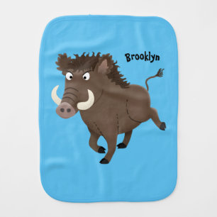 Funny wild boar razorback cartoon illustration baby burp cloth
