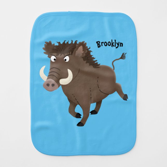 Funny wild boar razorback cartoon illustration baby burp cloth (Front)