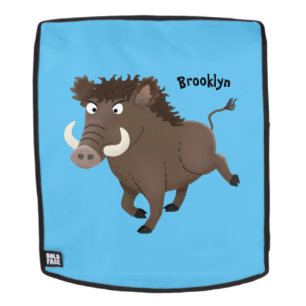 Funny wild boar razorback cartoon illustration backpack