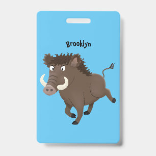 Funny wild boar razorback cartoon illustration  badge