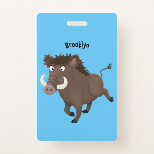 Funny wild boar razorback cartoon illustration  badge