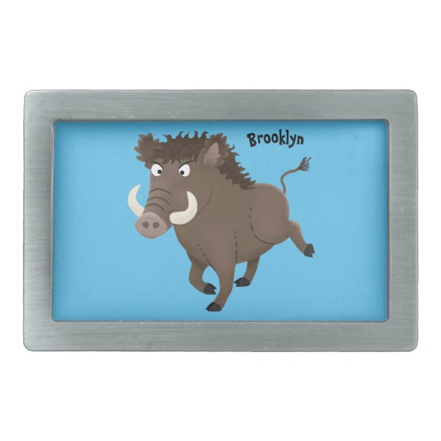 Funny wild boar razorback cartoon illustration belt buckle (Front)