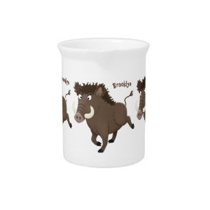 Funny wild boar razorback cartoon illustration beverage pitcher