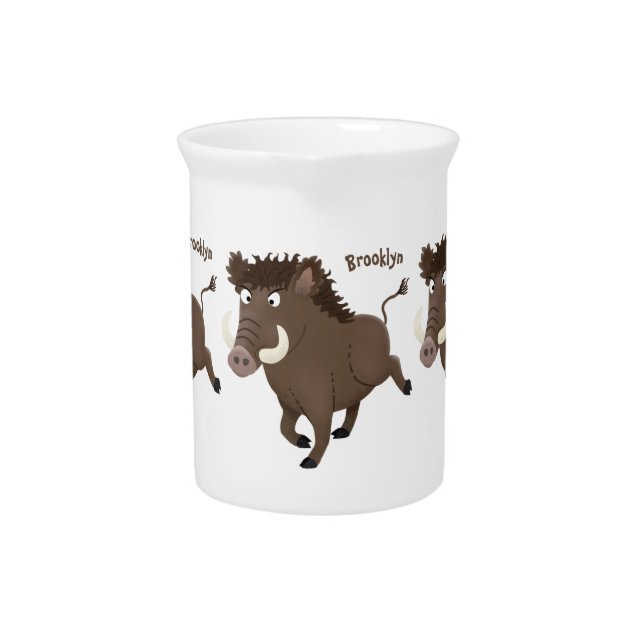 Funny wild boar razorback cartoon illustration  beverage pitcher (Front)
