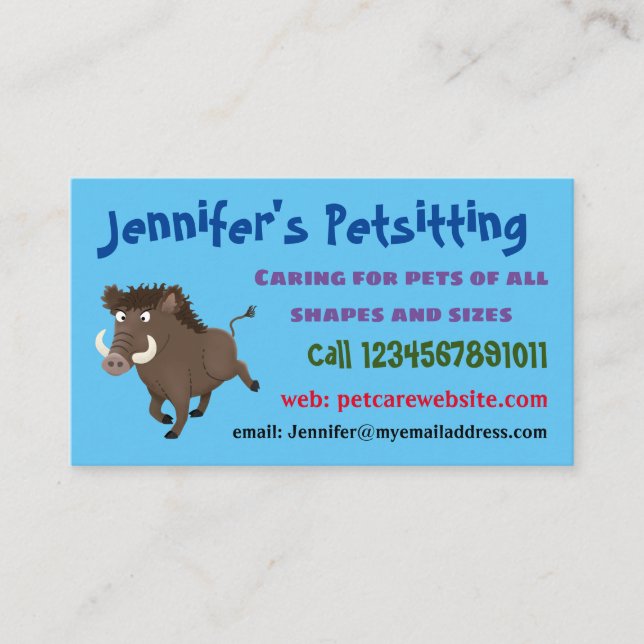 Funny wild boar razorback cartoon illustration business card (Front)
