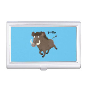Funny wild boar razorback cartoon illustration business card case