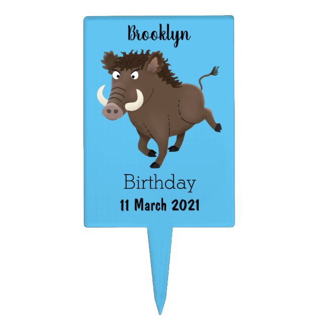 Funny wild boar razorback cartoon illustration cake topper (Front)