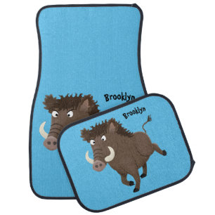 Funny wild boar razorback cartoon illustration car floor mat