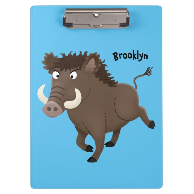 Funny wild boar razorback cartoon illustration clipboard (Front)